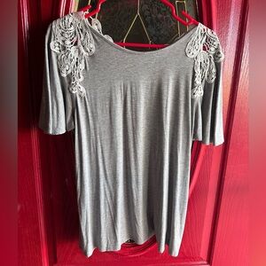 Gray Top with Lace Detail